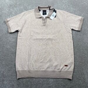 Buffalo David Bitton Polo Shirt Mens Medium Jute Beige Whitton Damask Jacquard